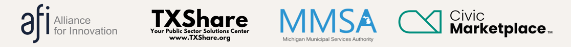 Logos for Alliance for Innovation, TXShare, MMSA, and Civic Marketplace